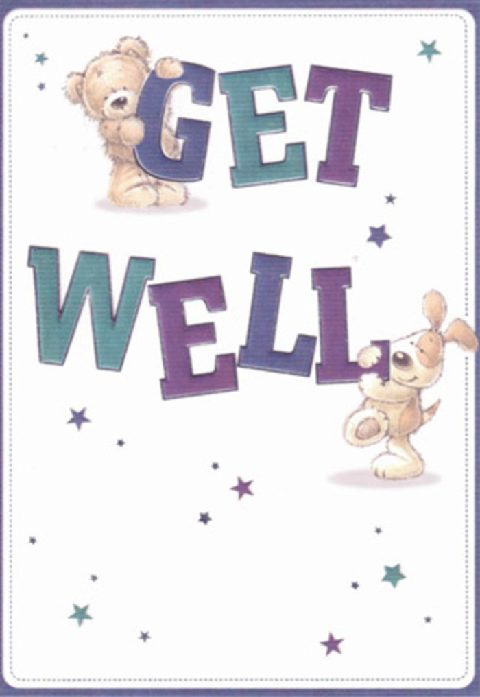 The spirit of Downe's gentle landscapes is woven into this endearing get well card-a delightful illustration that brings a sense of nurture and joy to anyone receiving it. At its heart, an amiable bear rendered in rich, golden hues nestles on top of the generous, purple 'GET', beaming with encouragement. Alongside, a playful puppy, its ears soft and floppy, leans against the exuberant 'WELL' below, its creamy coat brought to life with delicate shading that suggests a comforting touch. Together, they are surrounded by twinkling stars in tones of blue, lavender, and teal-their presence on the pure white canvas recalling clear, bright skies over Downe's historic orchards. The confident, rounded letters burst with bold colour, adding an element of excitement and hope, much like a vibrant get well bouquet prepared by local Downe florists. There's detail in every aspect: textured fur inviting a sense of touch, expressive faces radiating kindness, and whimsical starbursts acting as tiny wishes set afloat. The entire composition feels intentional, its message gently delivered and perfectly suited to brighten the hardest days, making it an ideal visual companion to a heartfelt floral arrangement from Downe Flowers.
