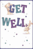 With a sense of playful warmth that echoes through Downe's quiet lanes, this get well card features a charming duo: a teddy bear with gently tousled honey-brown fur and a floppy-eared puppy in creamy beige. The two joyful friends balance and hold aloft the plump, brightly coloured letters of 'Get Well,' their expressive faces full of care and lighthearted affection. The indigo and teal shades of the typography create striking contrast against a soft white background, infusing the card with vibrancy and hope. All around, scattered clusters of illustrated stars in blues and purples seem to dance across the scene, mirroring the optimism that fills every bouquet delivered in Downe. Every detail-the softness of the animals' coats, the inviting curves of the letters, the clear and calming space-works in concert to offer a tender sense of comfort. As someone familiar with the gentle beauty of Downe's gardens, I see in this card a visual embrace: each element designed to lift spirits, much like a carefully crafted bouquet from Downe Flowers, sent to offer encouragement and a smile where it's needed most.