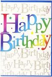In this image, a single birthday card captures the feeling of a bright, happy celebration, the kind you might find in the heart of Downe on a festive evening. The main focus is the large, central wording: Happy Birthday, written in confident, welcoming letters that stretch across the card's width. Each letter is richly coloured with a smooth gradient that shifts seamlessly from one shade to the next-starting with passionate reds and oranges at one end, warming into golden yellows, then drifting into fresh greens, cool aquas, and finally velvety purples. This rainbow-like flow of colour is soft around the edges, like pastel or airbrushed pigment laid gently onto a smooth, slightly glossy card surface. Scattered lightly over and around these letters are tiny decorative shapes-minute stars, dots, and sparkles-in playful shades of pink, blue, yellow, and metallic gold, recalling the joyful scatter of table confetti at a birthday tea in a cosy Downe cottage. Behind the exuberant typography lies a subtler detail: a background pattern of repeating gold cursive, the words Happy Birthday to you written again and again in a fine, flowing hand that stretches horizontally across the design. The script has the look of delicate calligraphy finished with metallic foil, catching the light with a gentle shimmer rather than a harsh shine. The underlying background is a clean, light tone-white or soft cream-helping the rainbow lettering and gold script to remain crisp, legible, and visually striking. Altogether, the card feels festive yet tasteful, a perfect companion to a birthday bouquet delivered locally in Downe, transforming a simple greeting into a keepsake filled with colour, warmth, and heartfelt good wishes.